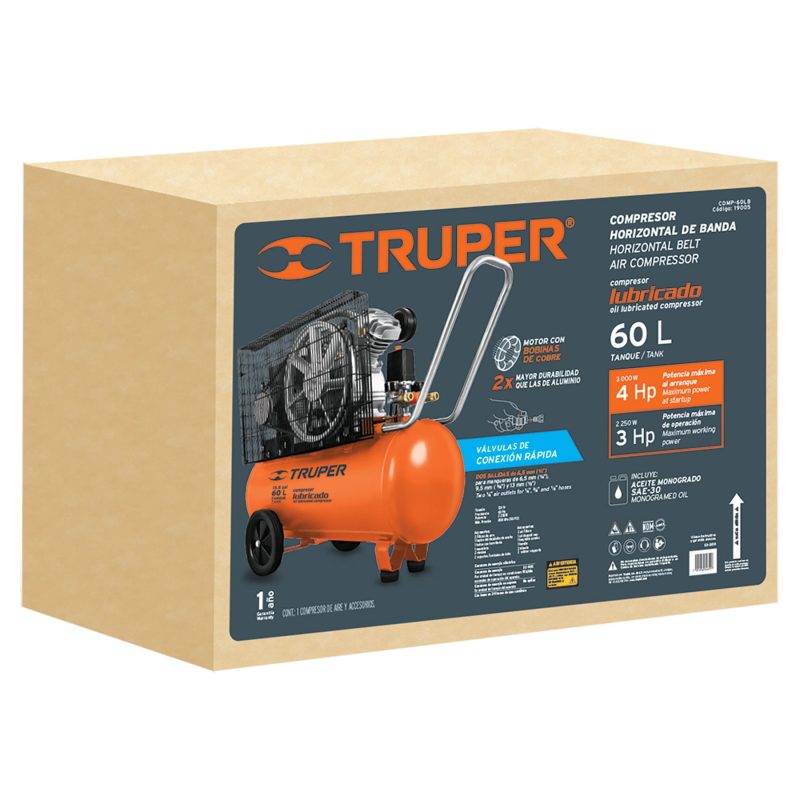 COMPRESOR TRUPER 60 LITROS HORIZONTAL, 19005