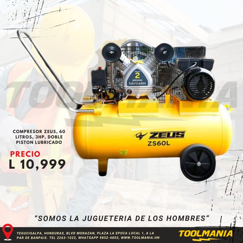 COMPRESOR ZEUS 60LT 3H, DOBLE PISTON LUBRICADO, ZS60L