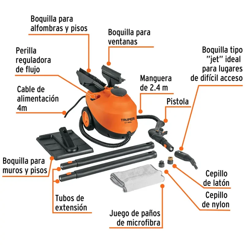 LIMPIADOR A VAPOR TRUPER 1800 WATTS, 15 AMP- 103206