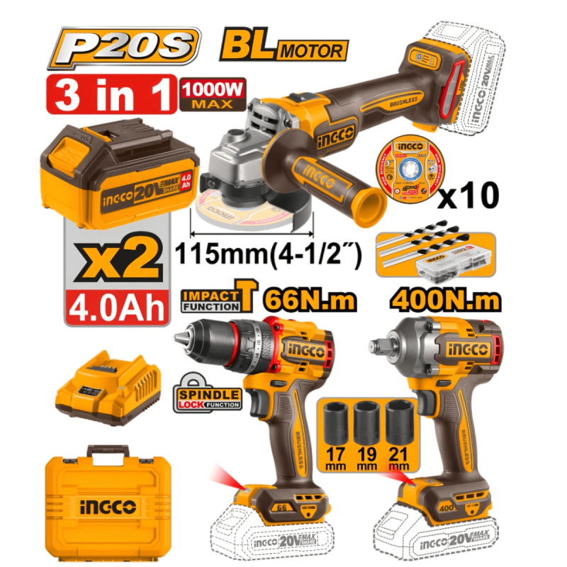 COMBO DE HERRAMIENTAS INGCO 3 PCS 20V - COSLI241291