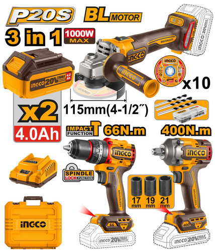 COMBO INGCO 3PCS, PULIDORA, P/IMPACTO, TALADRO, UCOSLI241291