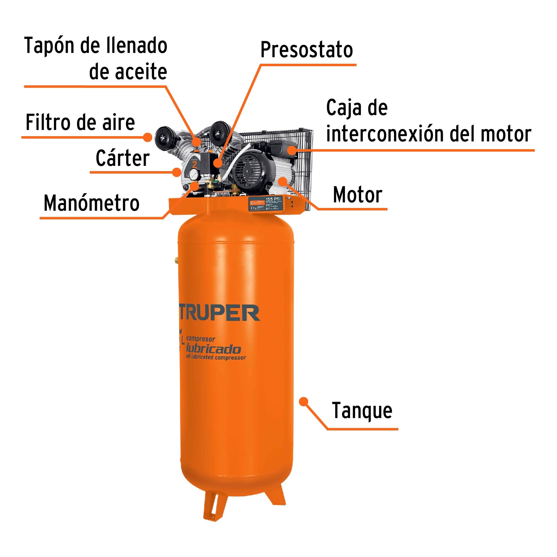 COMPRESOR LUBRICADO TRUPER 240 LITROS/220V 4HP, 19366