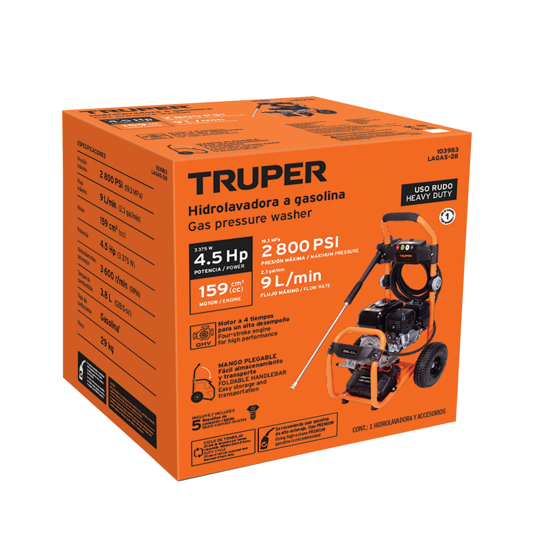 HIDROLAVADORA A COMBUSTIBLE TRUPER 2800PSI, 103983