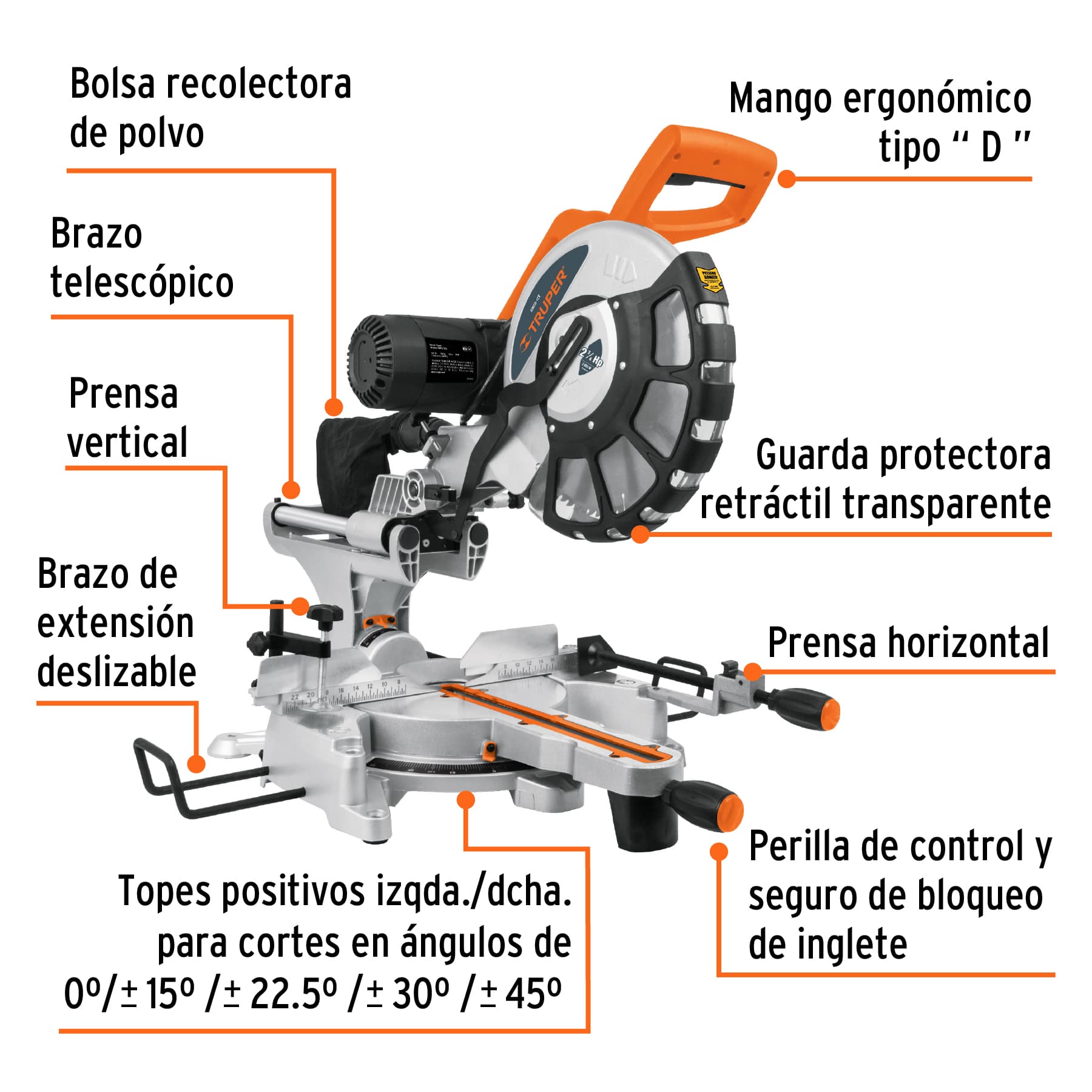 SIERRA DE INGLETE TRUPER TELESCOPICA 12 PULG 12464, 2000W